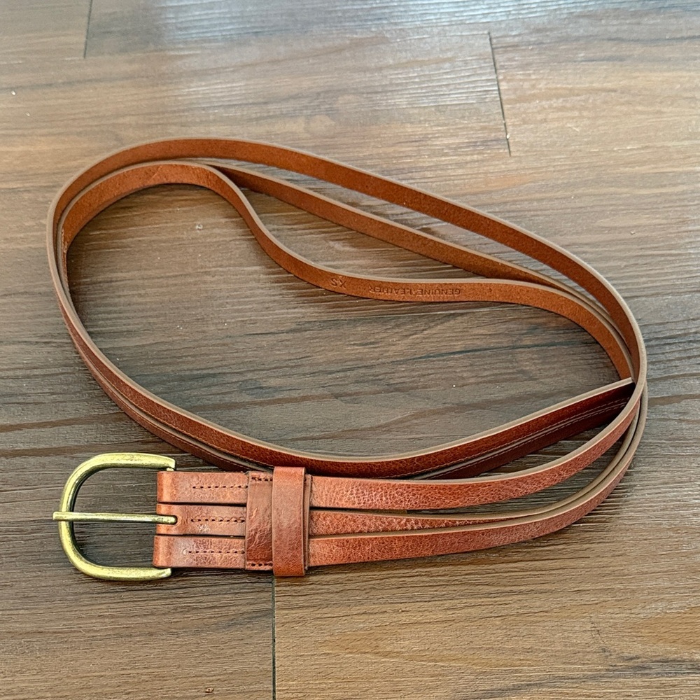 Emerson Fry Women’s Brown Leather Belt with Brass-Tone Buckle